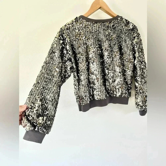 Alice + Olivia Sequin Cropped Embellished Metallic Long Sleeve Sweatshirt Sz XS - Picture 7 of 9